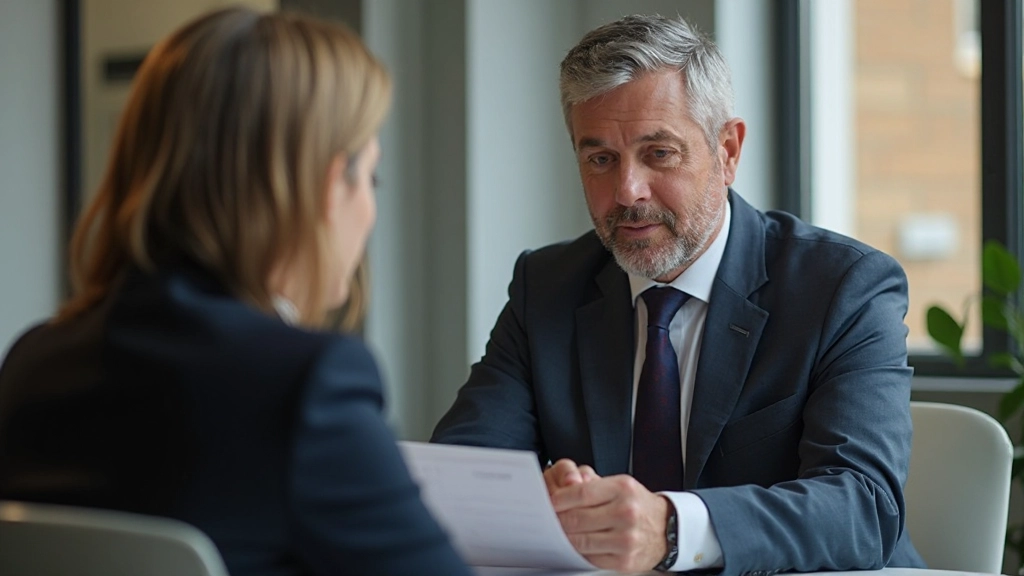 Финансовый советник, обсуждающий инвестиционные стратегии с клиентом в офисе