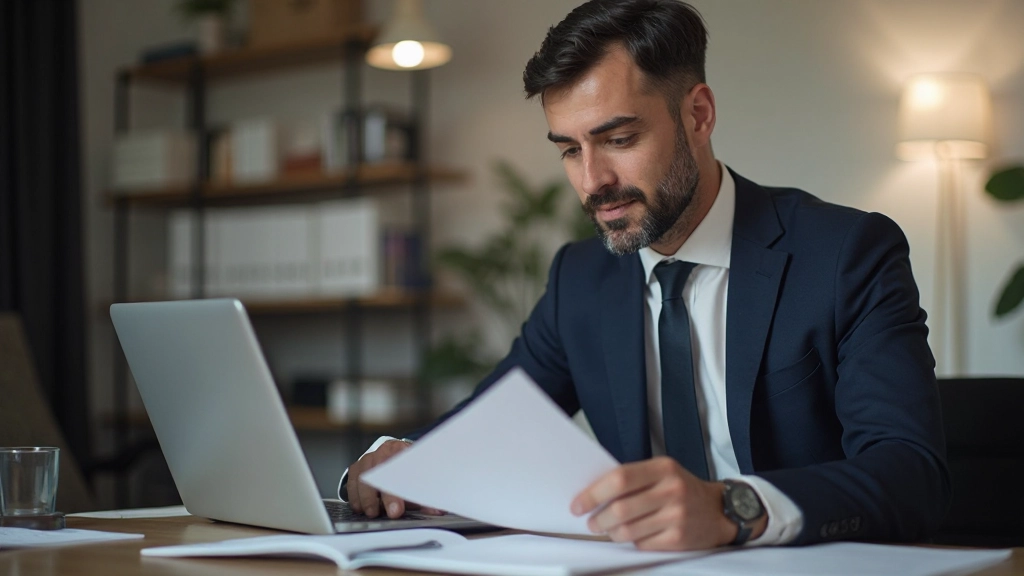 Профессиональное рабочее место юриста с документами и ноутбуком на столе