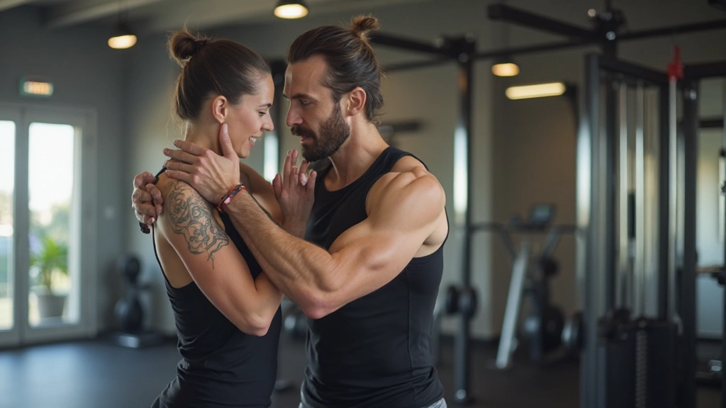 Профессиональный тренер работает с клиентом в современном спортзале