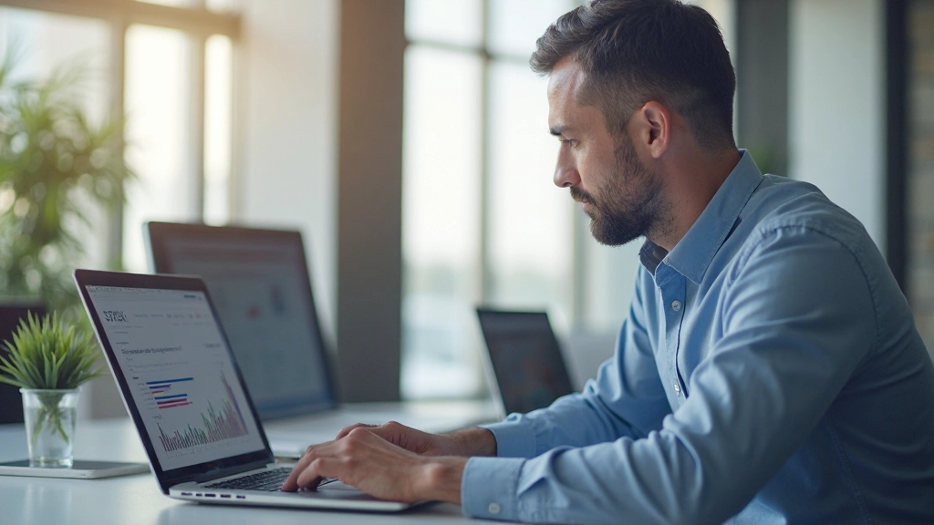 Профессиональный рабочий кабинет с портативным компьютером и финансовыми документами