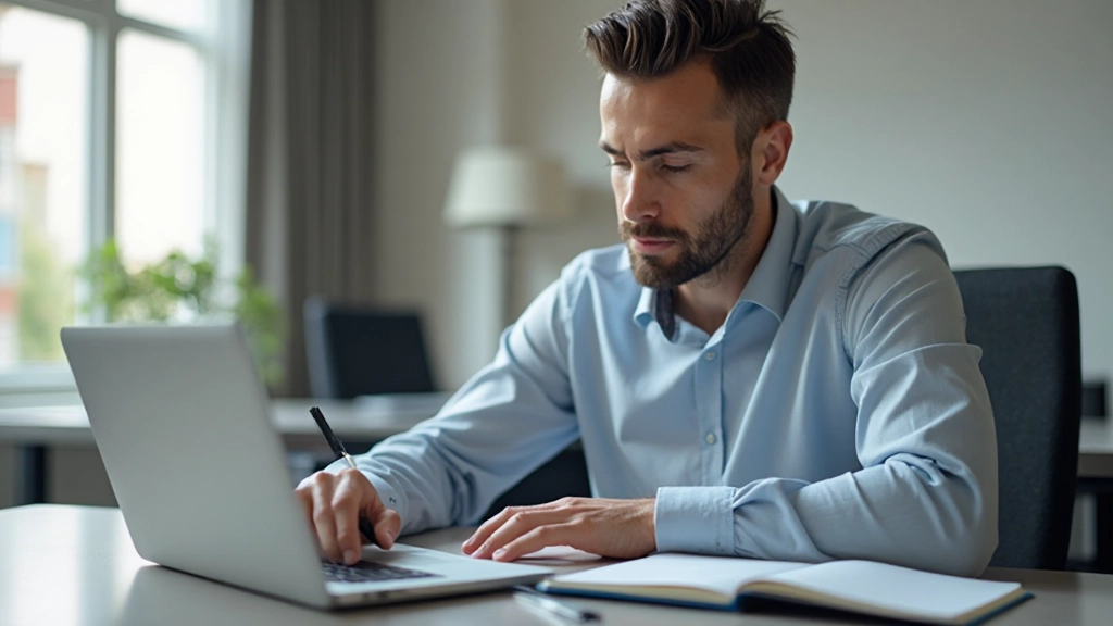 Профессиональное рабочее пространство с человеком, работающим на ноутбуке во время обучения