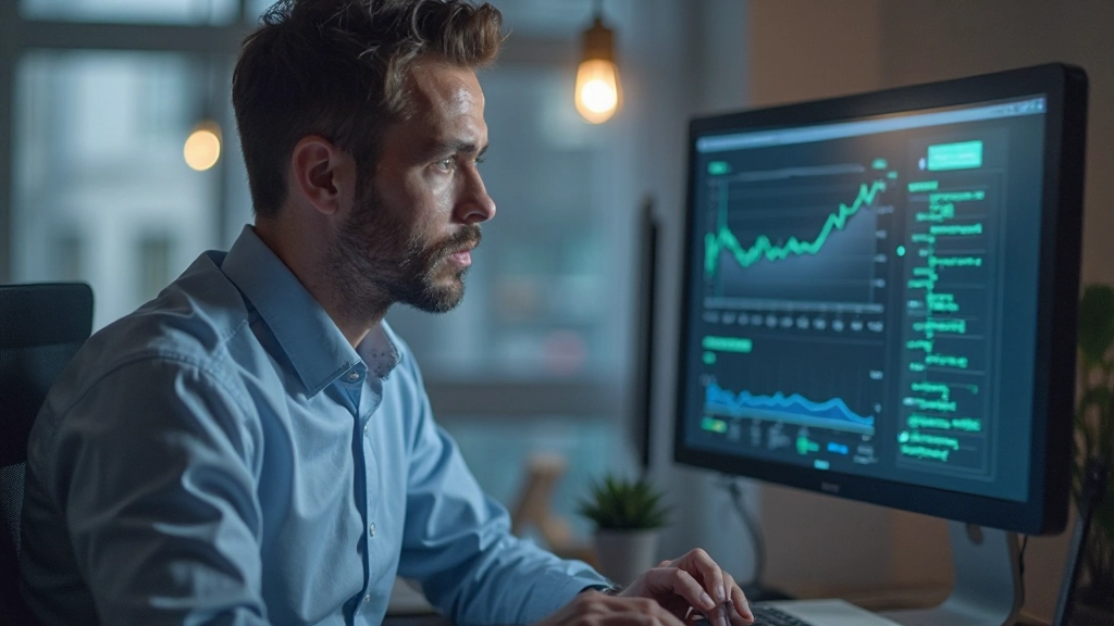 Профессионал анализирует данные производительности на экране компьютера