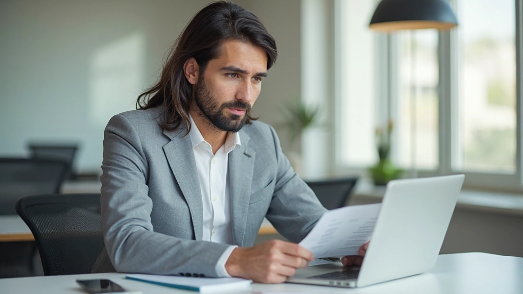 Профессиональная фотография человека, изучающего информацию за компьютером в современном офисе