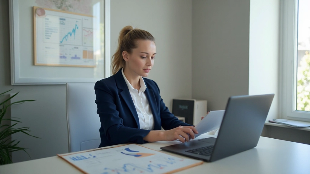 Профессиональное рабочее место с ноутбуком и документами по продажам