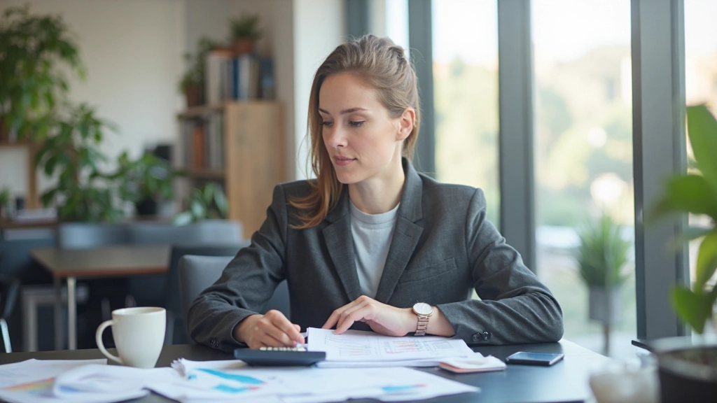 Профессиональное рабочее место с финансовыми документами и калькулятором на столе