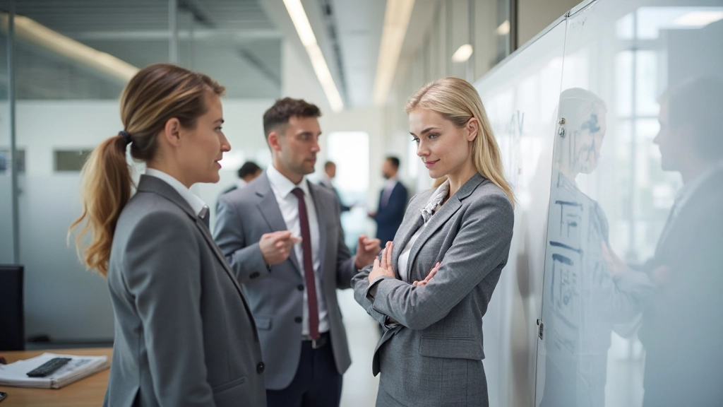 Деловая женщина анализирует бизнес-стратегию с командой в офисе