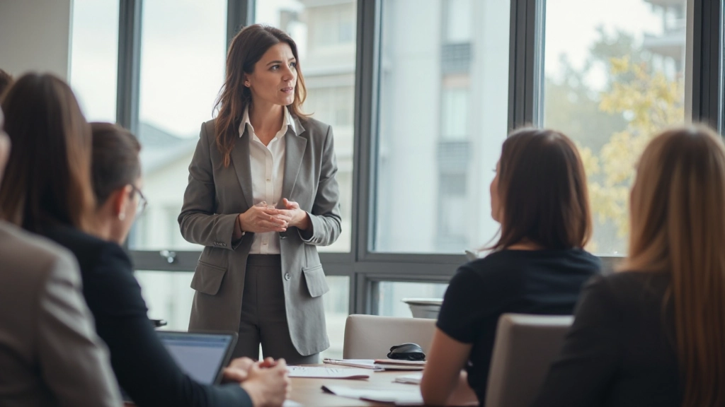 Профессиональный тренер по спикерству работает с участниками семинара