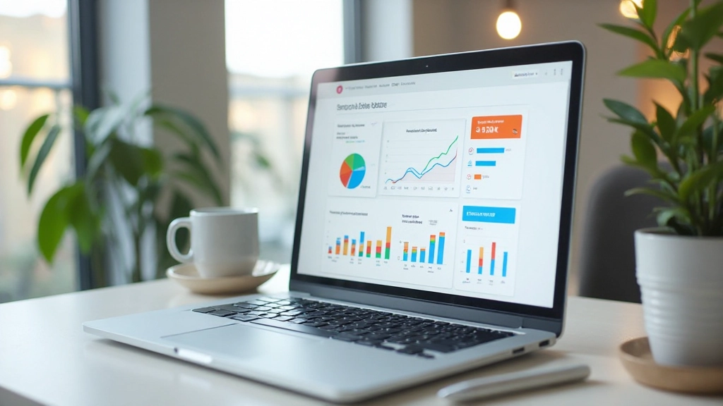 Профессиональное рабочее место с компьютером и аналитическими данными цифрового маркетинга